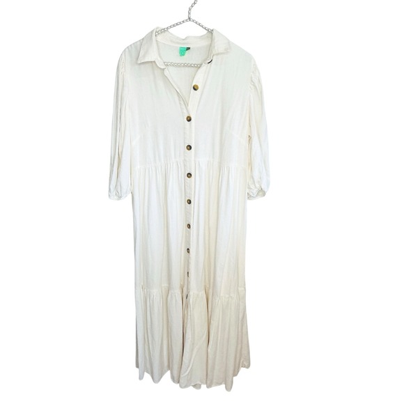 Farm Rio Linen Maxi Shirt Dress Womens Large Minimalist Lagenlook